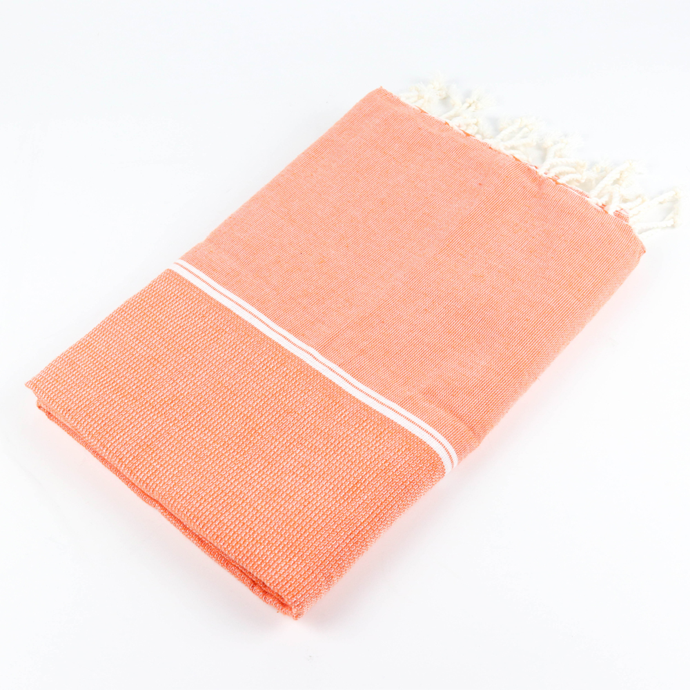 fouta de plage natée orangé et blanc