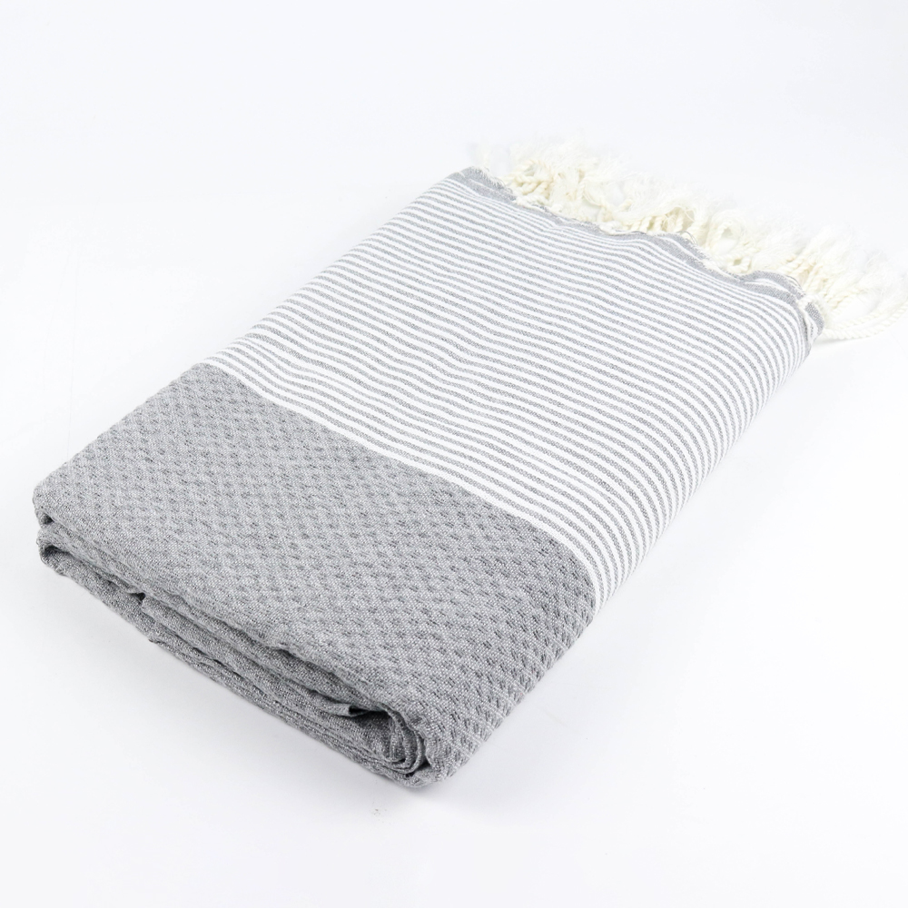jeté nid d’abeille carré – tissage nid d’abeille – 2m x 2m – 800g – 100% coton gris