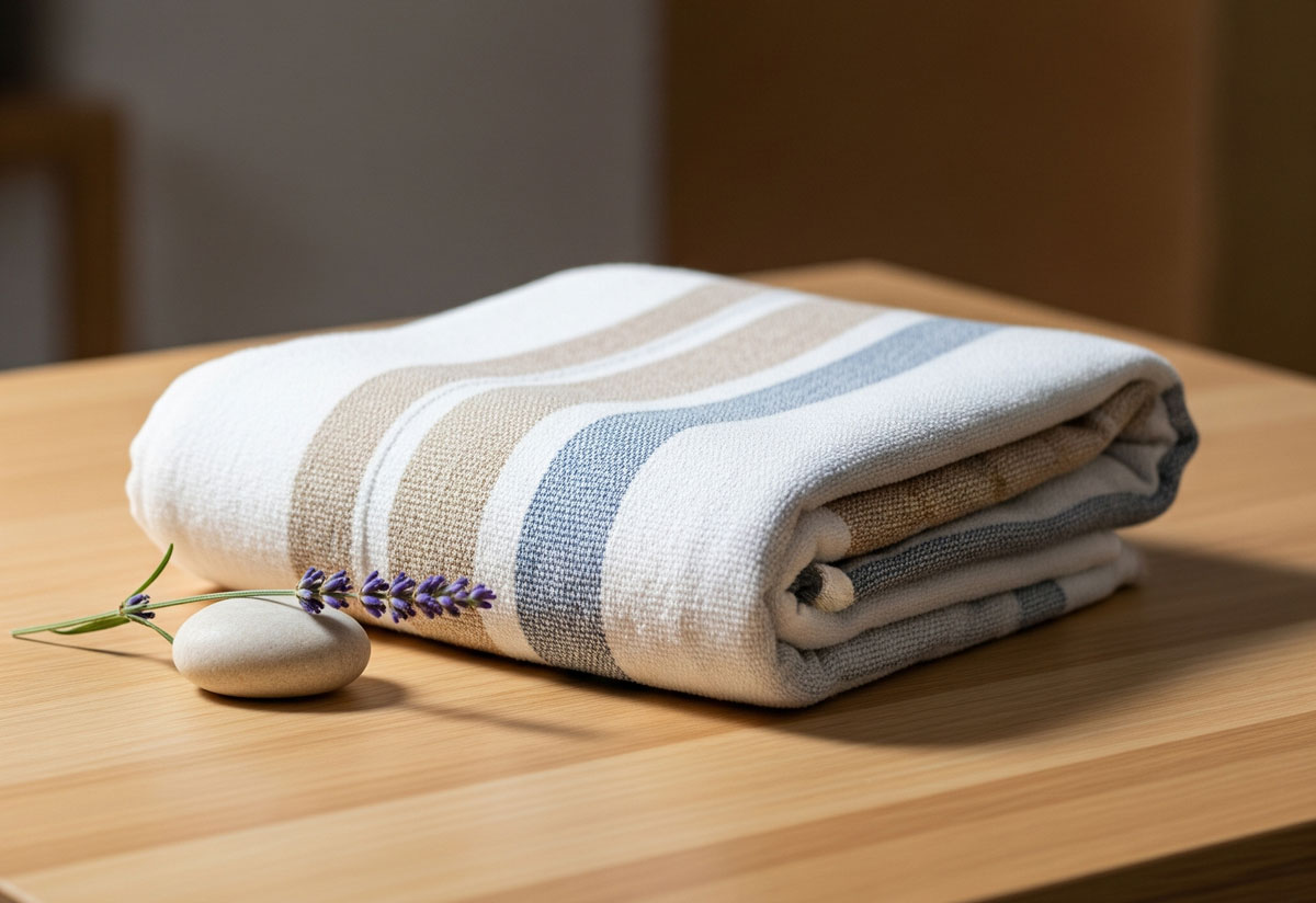 serviette fouta pour le spa et le bain dans un spa minimaliste en France