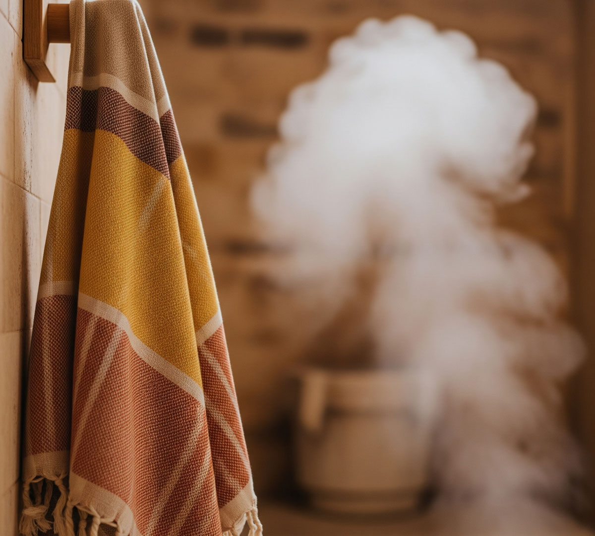 serviette fouta pour le spa et le bain suspendue dans un hammam français